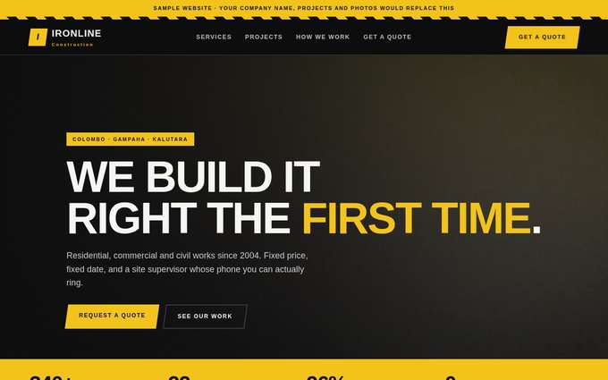 Screenshot of the IRONLINE Construction template