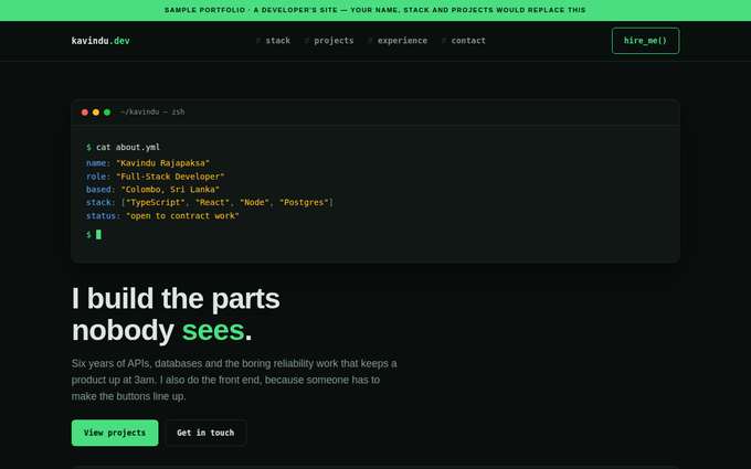 Screenshot of the kavindu.dev template