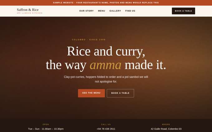 Screenshot of the Saffron & Rice template
